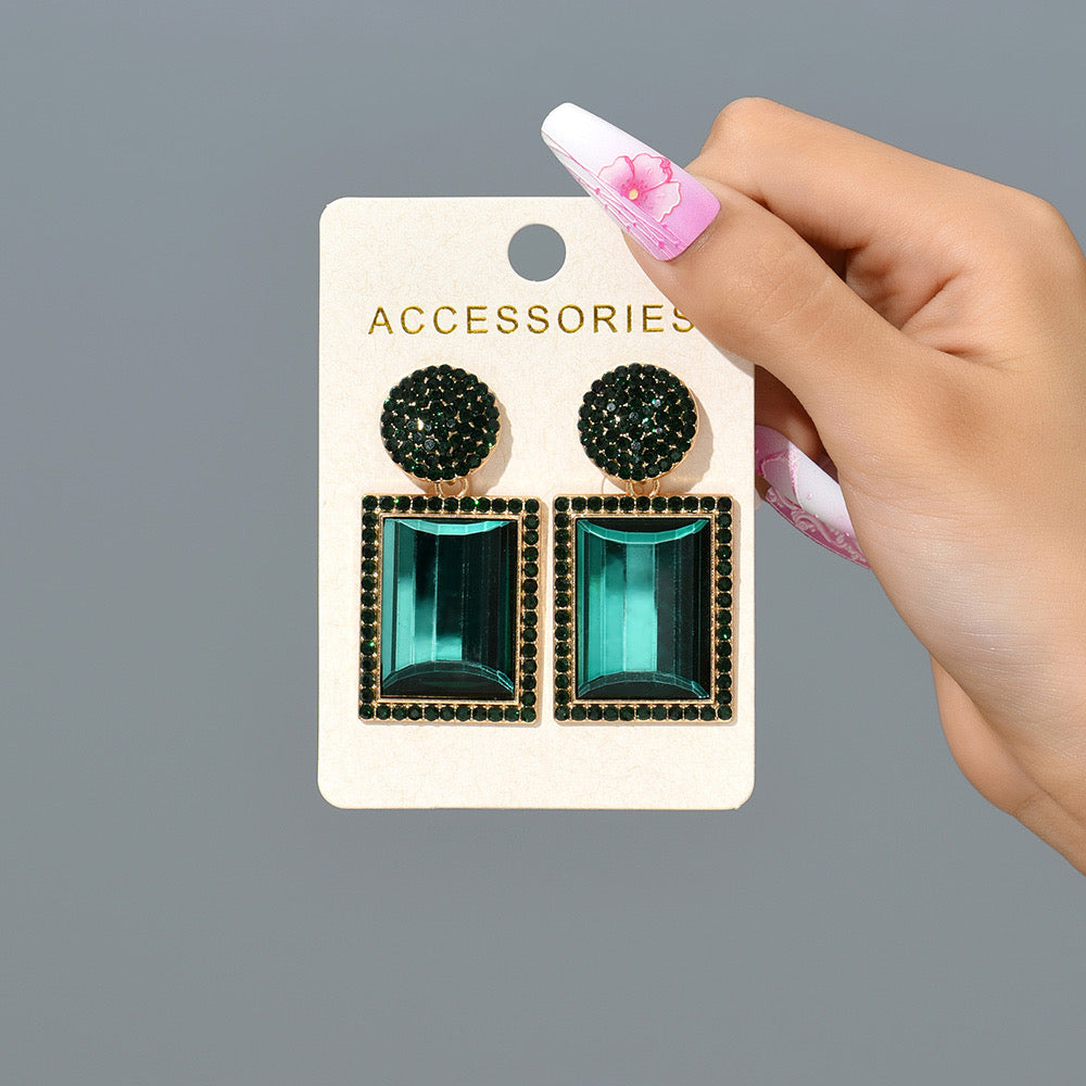 E7265V Aretes verde cristal fiesta elegante 5cm