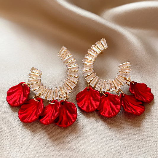 E7317 Aretes petalos cristal de lujo elegante de fiesta ligeros 5.5cm