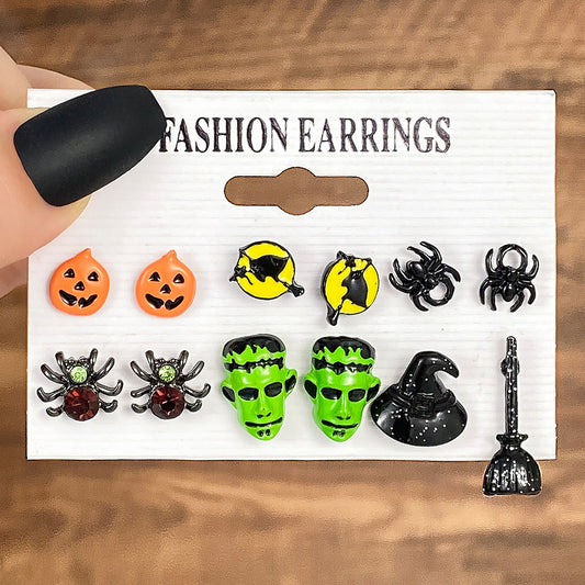E3998 conjunto de aretes calabaza Halloween aleacion 1cm