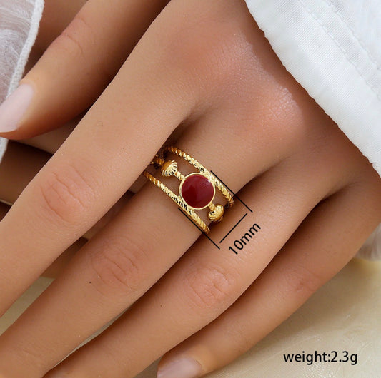 A273 Anillo dorado perla roja acero inoxidable abierto