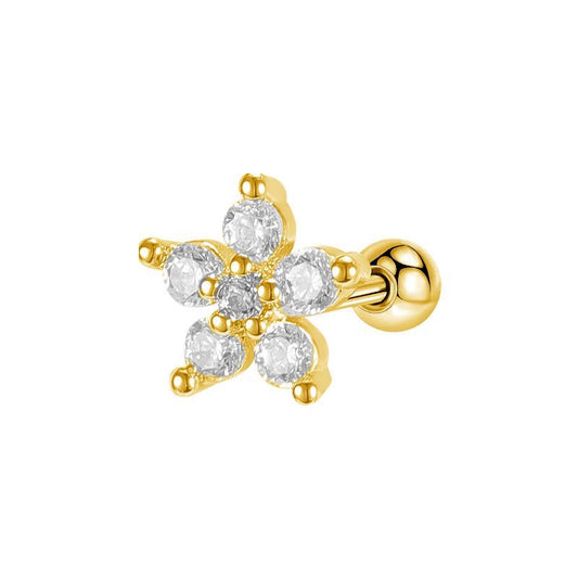 E2020 Broquel 1 pieza dorado estrella acero inoxidable zirconia 0.6cm