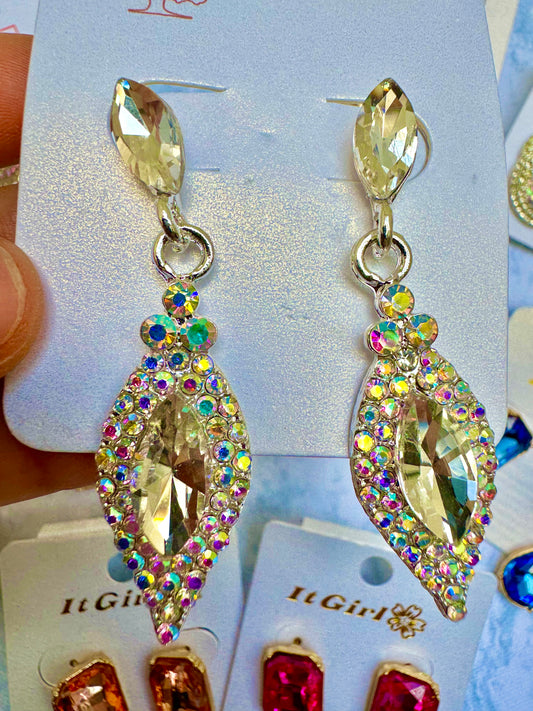 E1886C Aretes cristal tornasol brillante fiesta 5.5cm