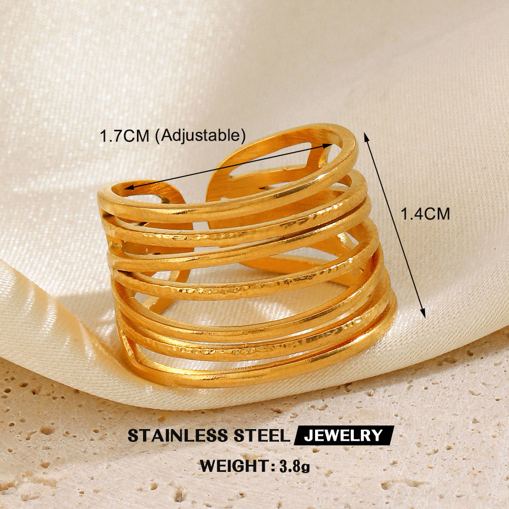 A569 anillo dorado líneas abierto acero inoxidable