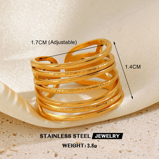 A569 anillo dorado líneas abierto acero inoxidable