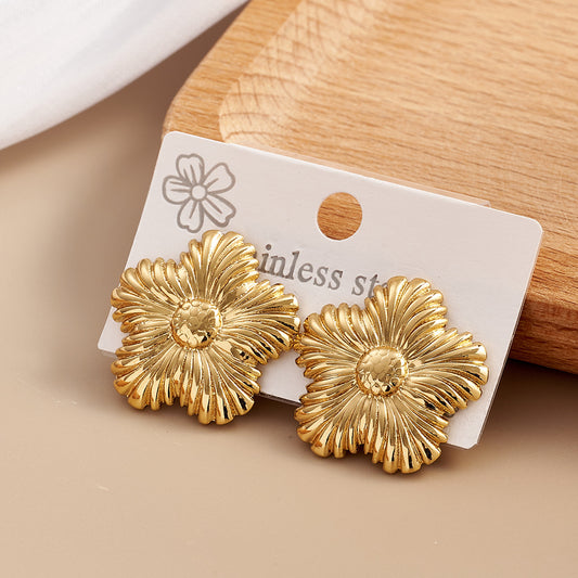 E4287 Aretes flor dorada acero inoxidable 2.3cm