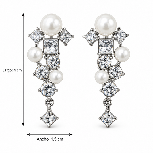 E7407 Aretes Perla y cristal imitacion de aleacion
