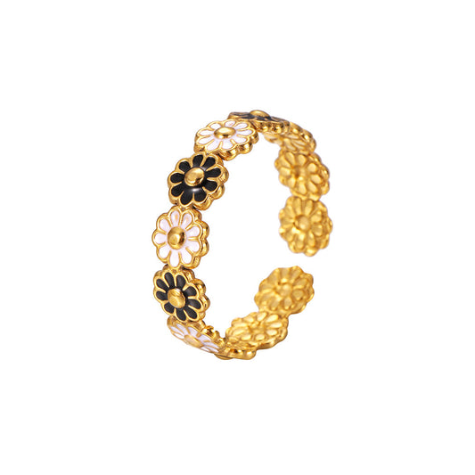 A152 Anillo abierto flores acero inoxidable chapado en oro 18k