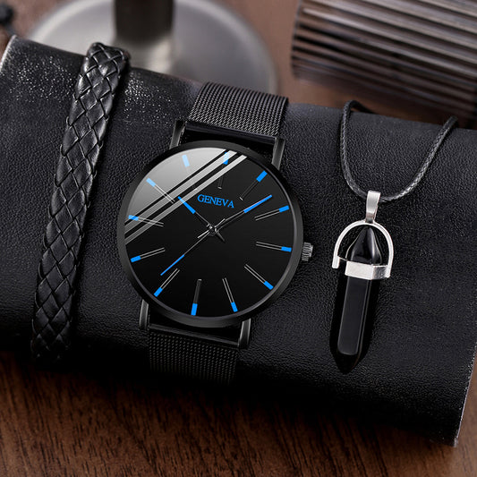 R141A Conjunto de reloj azul  pulsera cuarzo negro para hombre