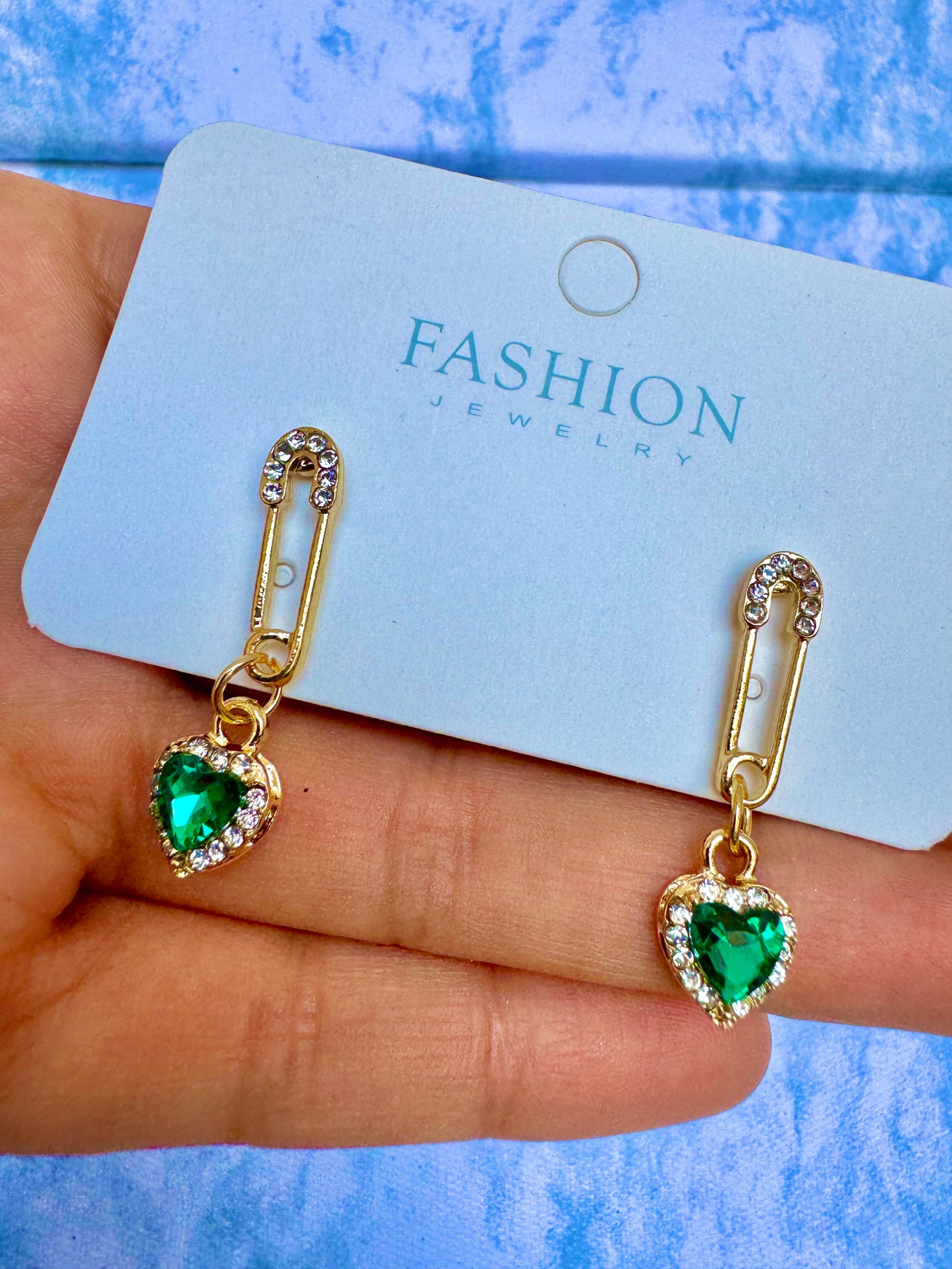 E1957 Aretes corazon verde esmeralda zirconia pasador poste de plata 3cm