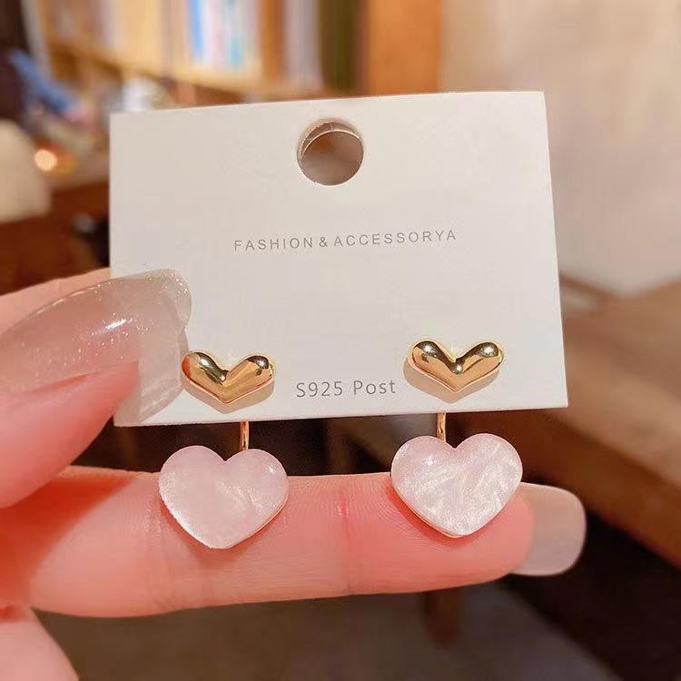 E2116R Aretes corazon desmontable acrilico poste de plata