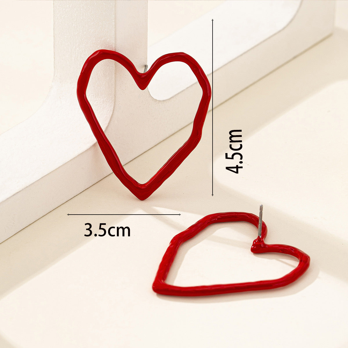 E3503 Aretes corazón rojo aleacion 4cm