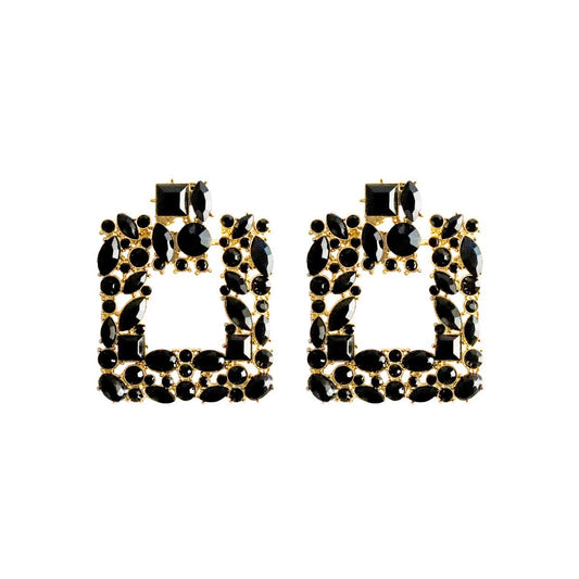 E5920 Aretes cuadro brillante color negros aleacion 6cm