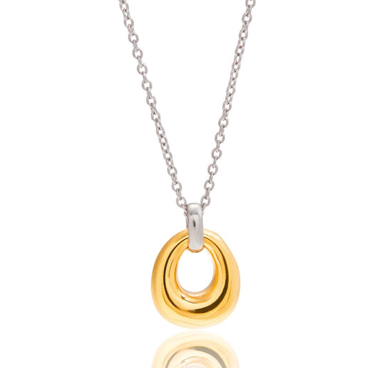 C1570 Collar circulo dorado colgante cadena plateada 21cm dije 2.5cm acero inoxidable