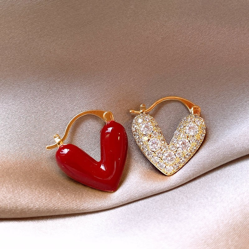 E7140 Aretes corazón rojo doble cara brillante aleacion 3cm