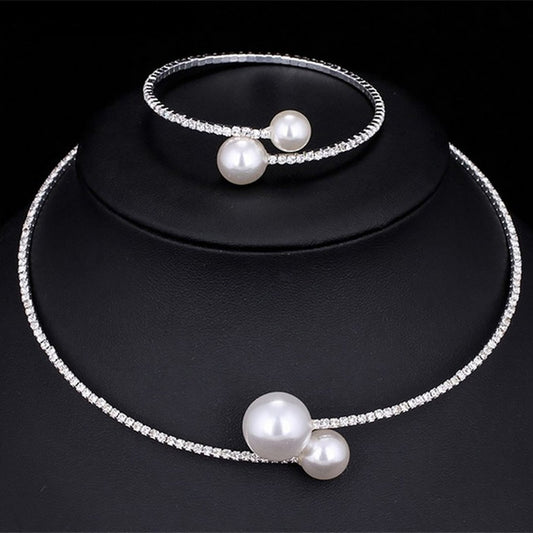 C961 Conjunto de collar y brazalete de perlas aleacion 24cm,11cm