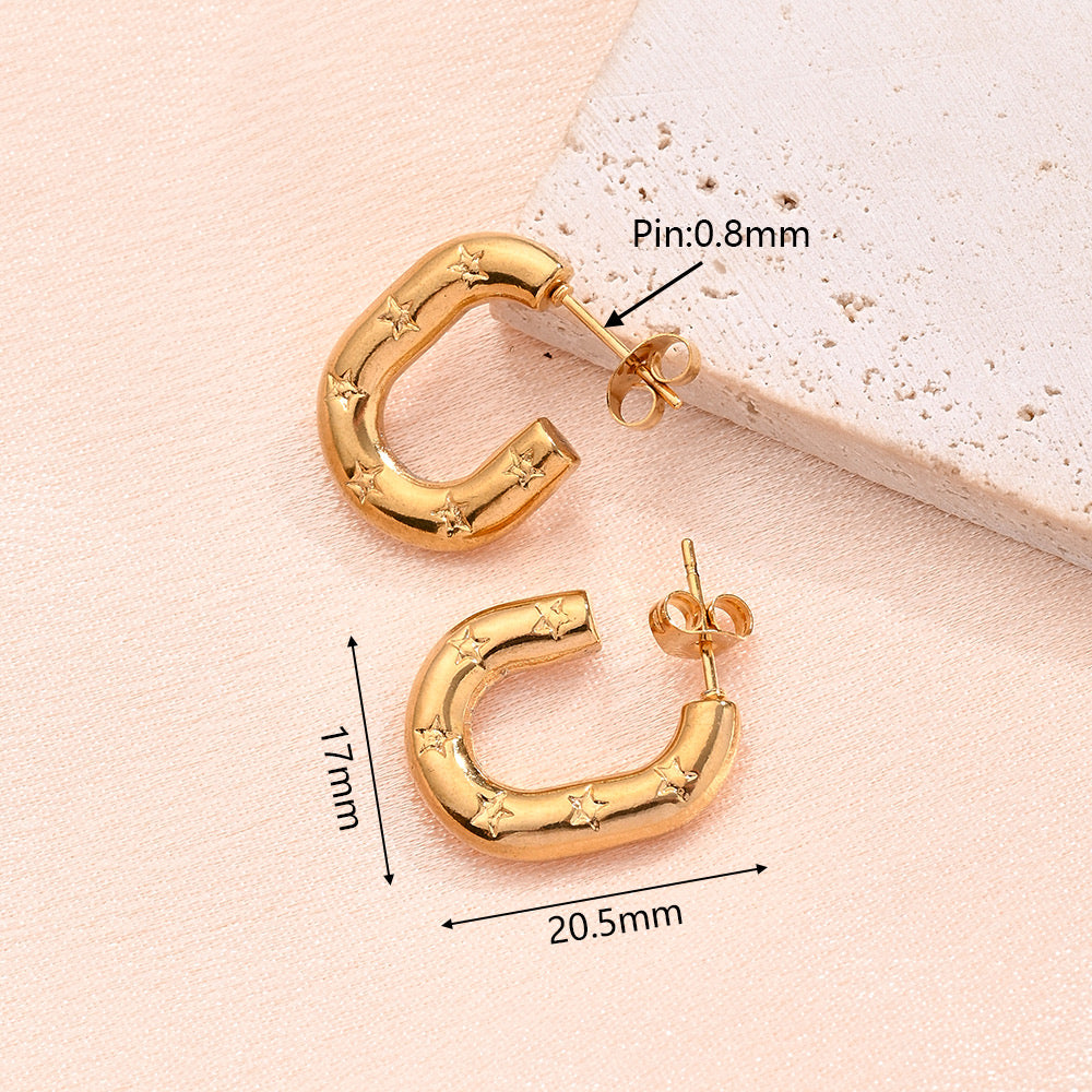 E4722 Aretes círculo irregular acero inoxidable chapado en oro de 18k 2cm