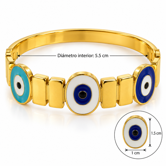 B111 Brazalete diseño dorado ojo turco acero inoxidable 304