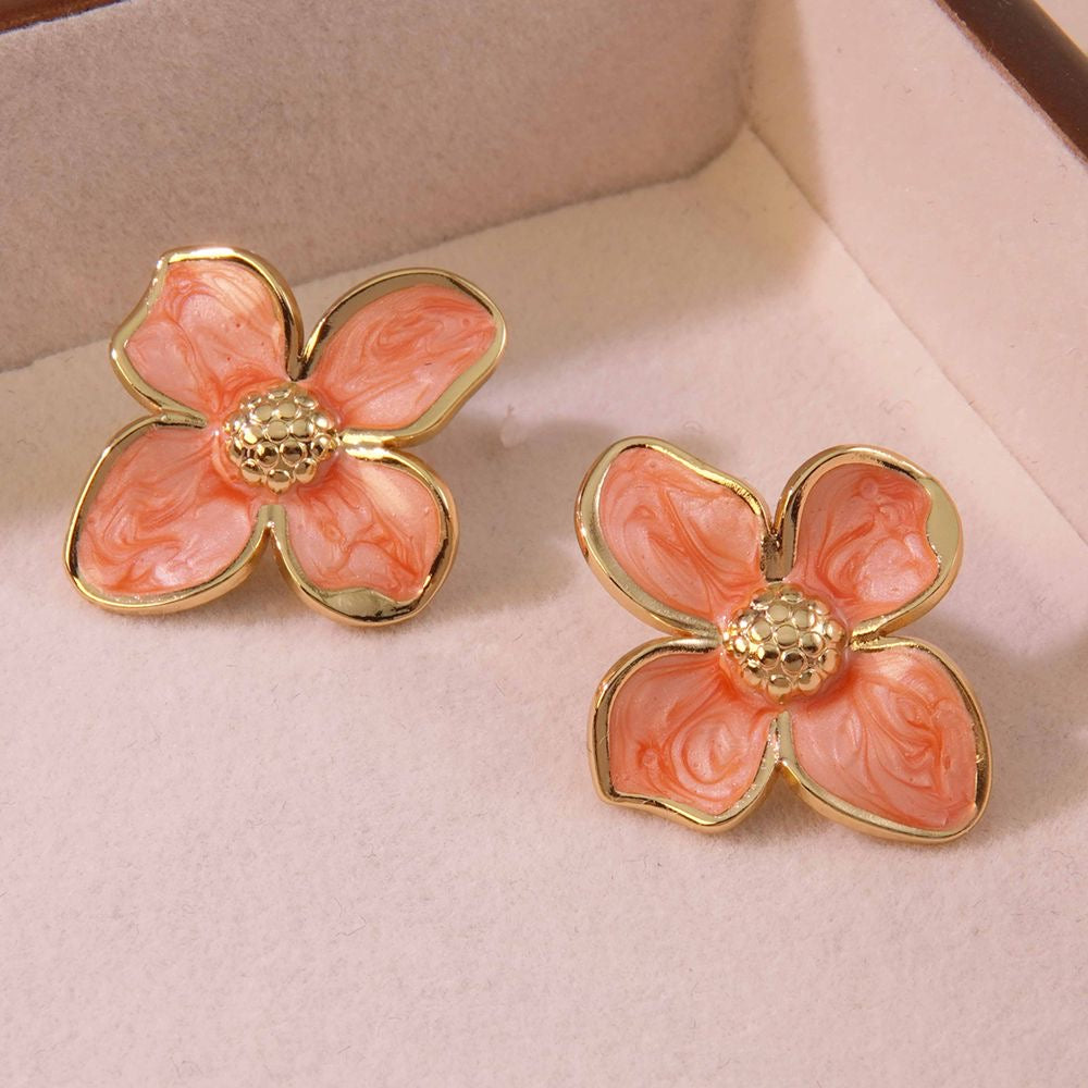E4606 Aretes flor rosa acero inoxidable 3cm