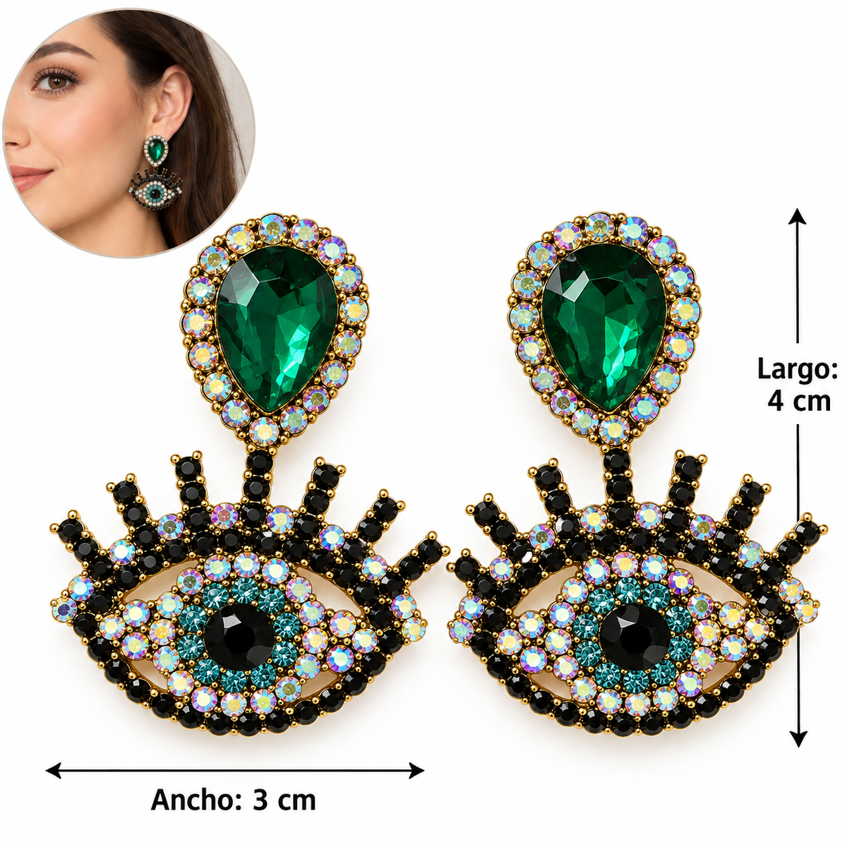 E7548 Aretes de ojo con circonia verde imitacion aleacion