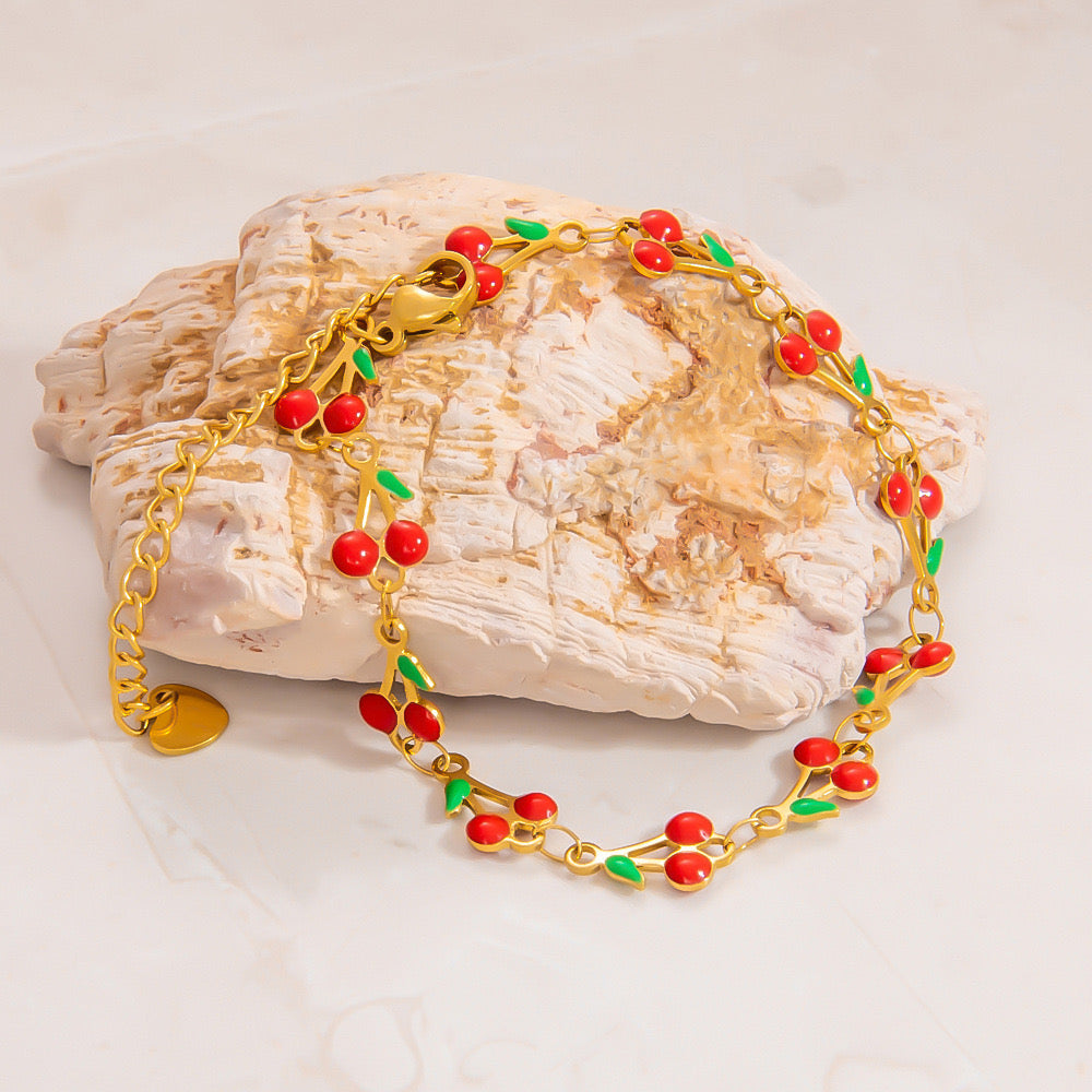 B573 Pulsera de cerezas acero inoxidable 20cm