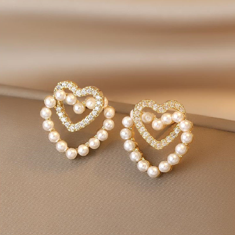 E2453 Aretes corazon perlas 2cm