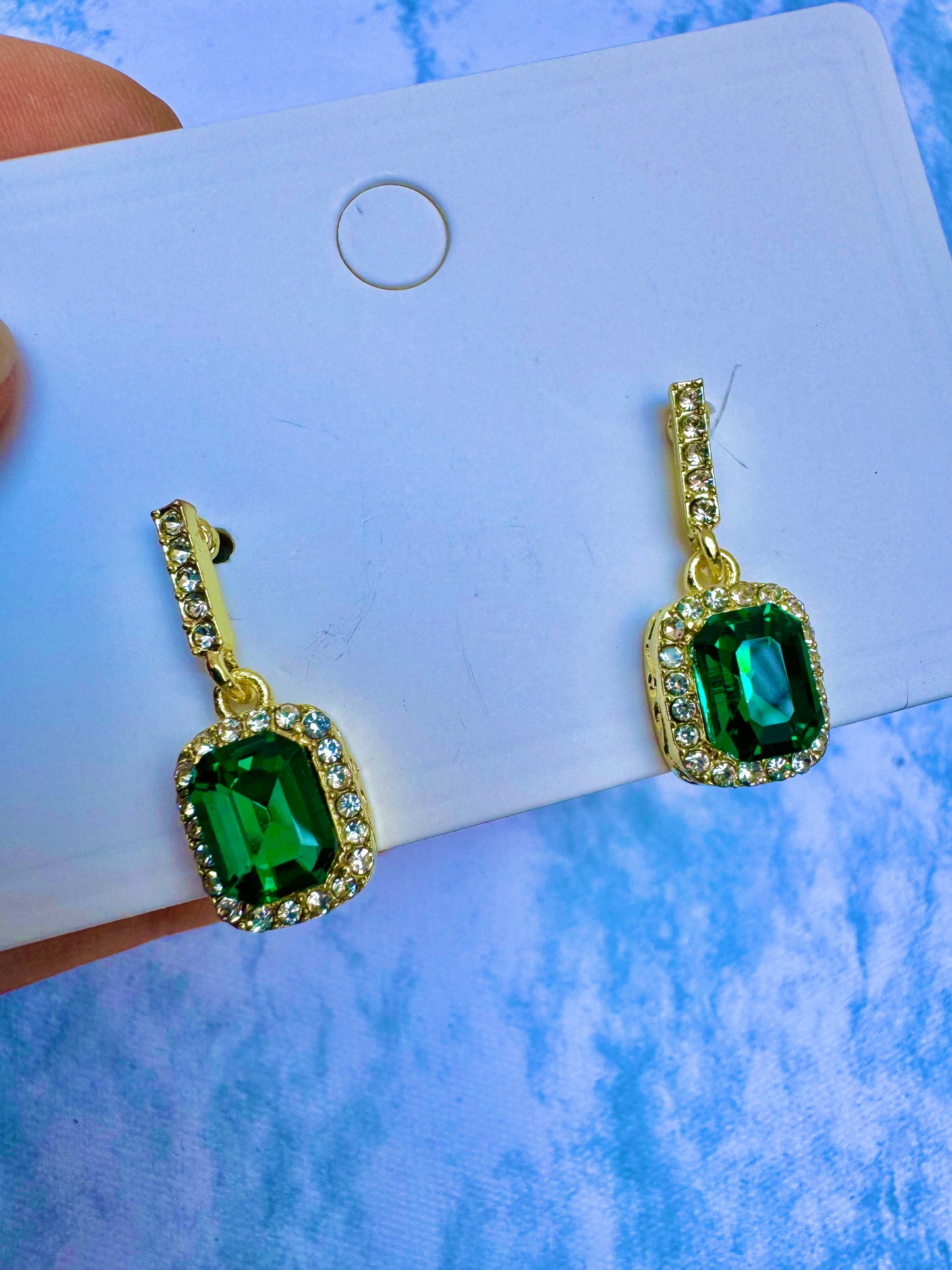 E1953 Aretes verde esmeralda cristal zirconia poste de plata 2.5cm