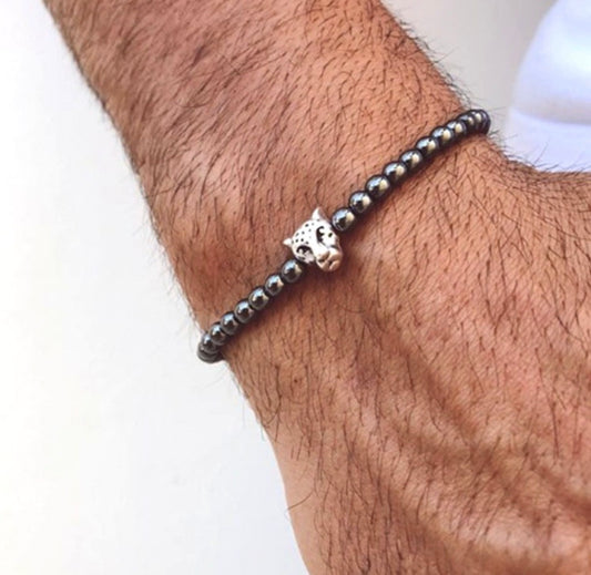 B722 pulsera cuencas negro hematita de imán hombre