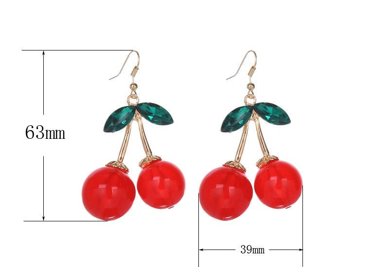 E4714 Aretes cerezas rojas aleacion 7cm