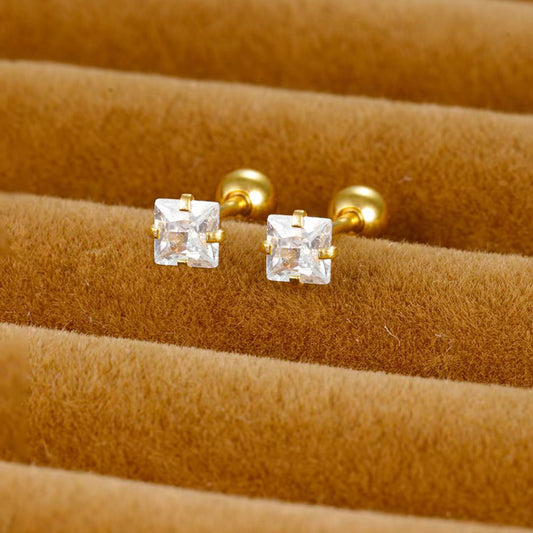 E3333 Aretes cristal acero inoxidable chapado en oro 18k 1cm