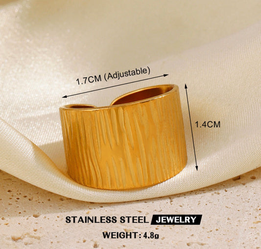 A576 anillo ancho dorado abierto acero inoxidable