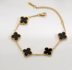 B295 Pulsera trebol acero inoxidable 23cm ajustable dijes 1cm