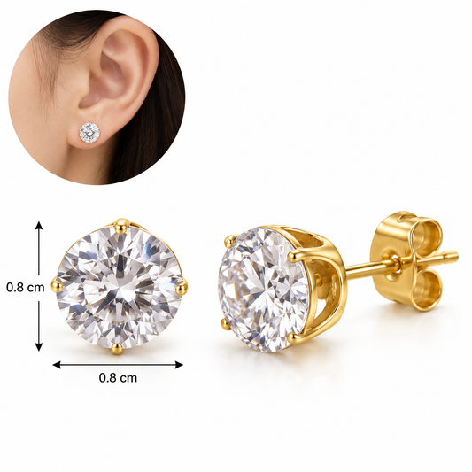 E061 Aretes acero titanio con diseño geometrico y circon con pin de acero inoxidable 316