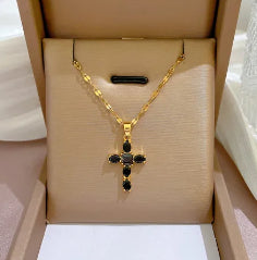 C734 Collar acero inoxidable dije de cruz cobre 22cm largo 2.5 cm dije
