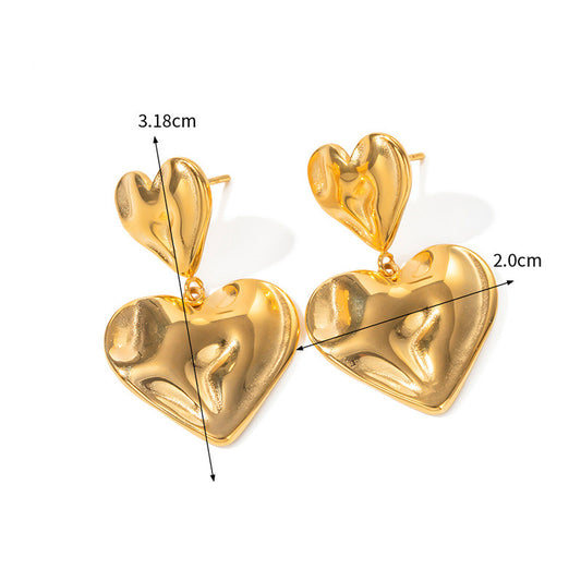 E3369 Aretes corazon aleacion dorado 3cm
