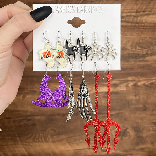 E4016 Conjunto de aretes tridente Halloween aleacion 11cm