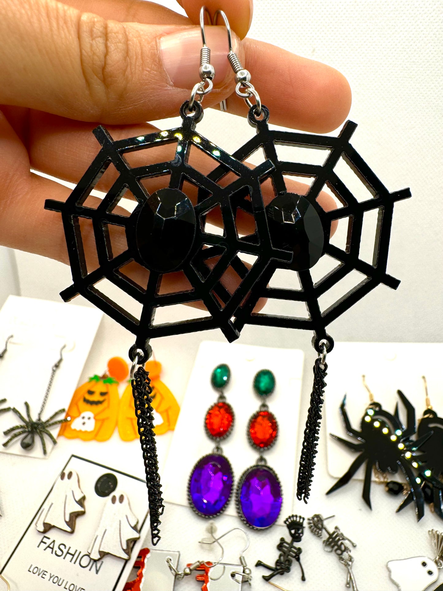 E222 Aretes Telaraña Negra Halloween