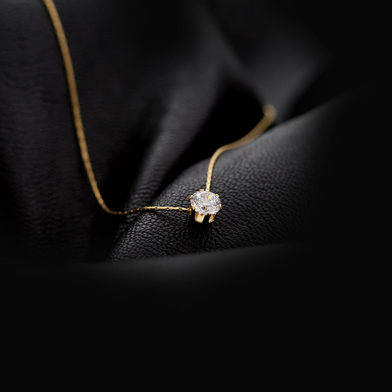 C612 Collar dorado diamante imitacion acero inoxidable chapado en oro 18k largo 23cm dije 0.5cm