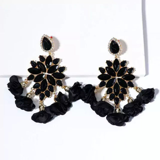 Aretes 2207N Negro Grandes Incrustación Cristal