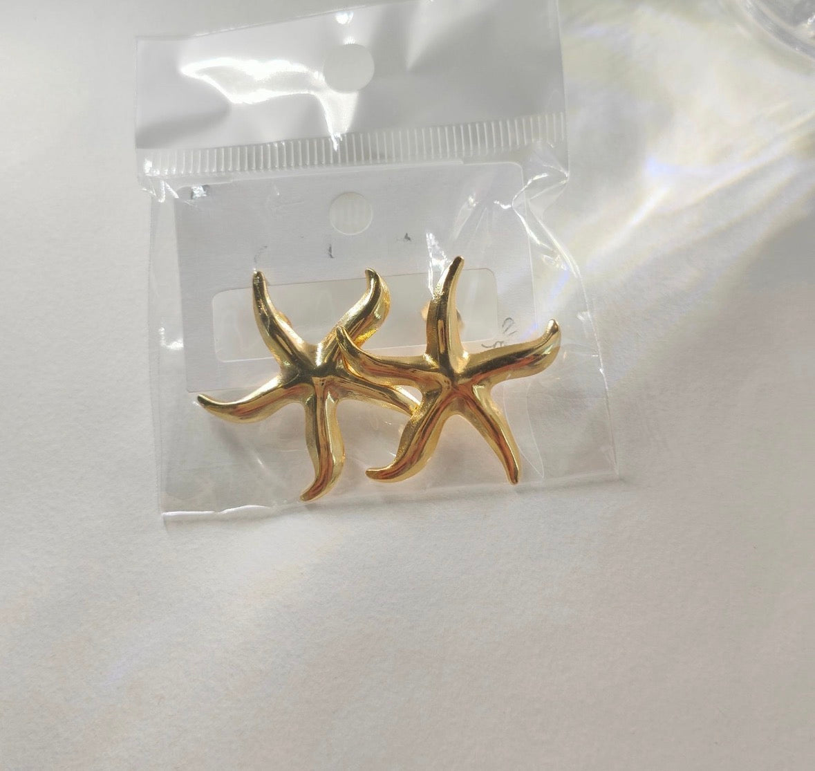 E5116 Aretes estrella de mar dorada acero inoxidable 4cm