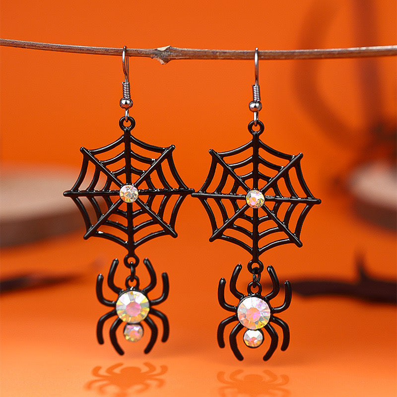 E3804 Aretes telarañas Halloween 9.5cm aleacion