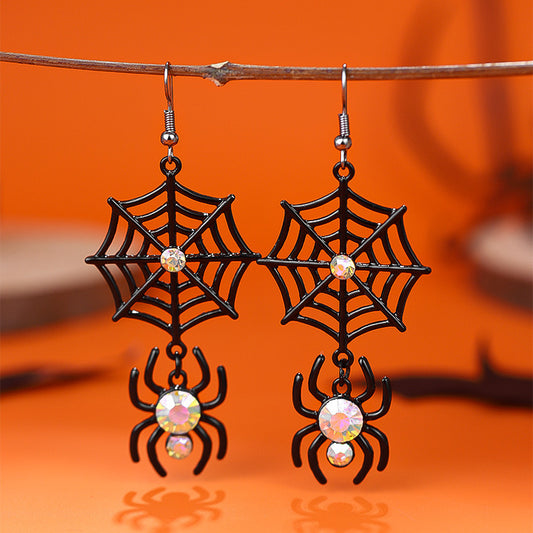 E3804 Aretes telarañas Halloween 9.5cm aleacion