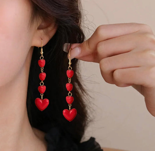 E4935 Aretes corazones rojos colgantes aleacion 5cm