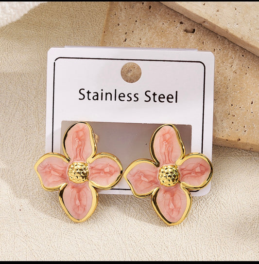 E5505 Aretes flor coral acero inoxidable 3cm