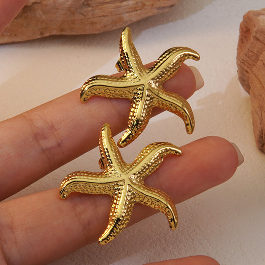 E3326 Aretes estrella de mar acero inoxidable 3.5cm