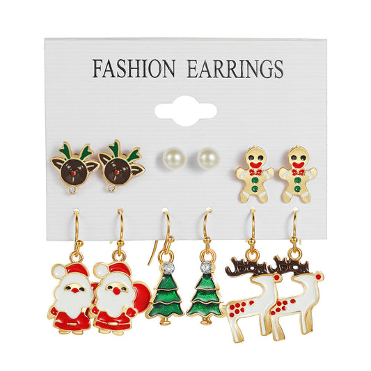 E4174 Conjunto de aretes navideños aleacion esmaltado 2.5cm