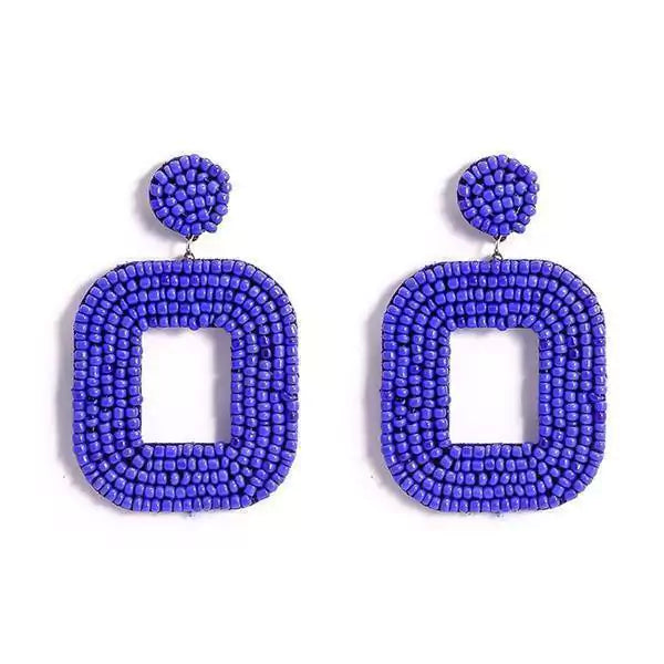 Aretes 1541A Cuadro Azul Bordado Con Chaquira