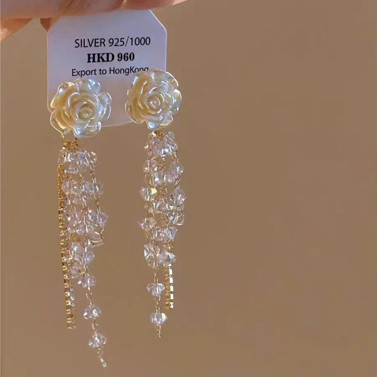 E3837 Aretes flor colgante tornasol 7cm