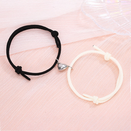 B148 Duo pulseras pareja tela corazon iman enamorados