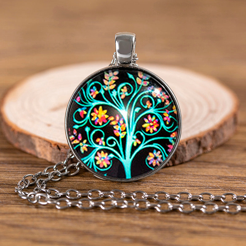 C746 Collar círculo árbol de la vida aleacion 21cm largo dije 3cm