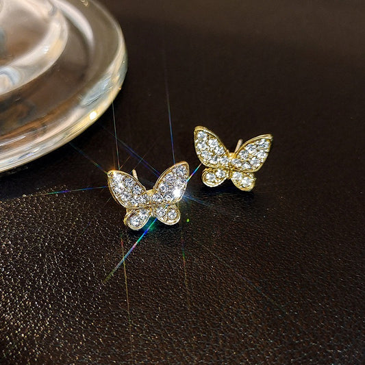 E4227 Aretes mariposa cristal brillante aleacion 1cm